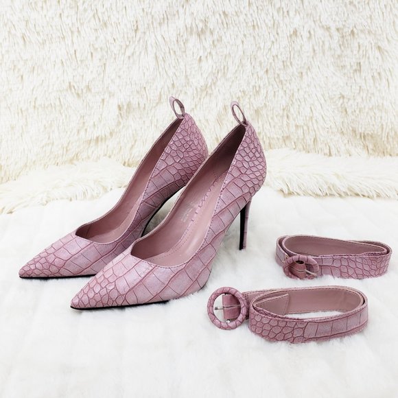 Lilac Snake Removable ankle strap Pumps High Heels - Picture 3 of 14